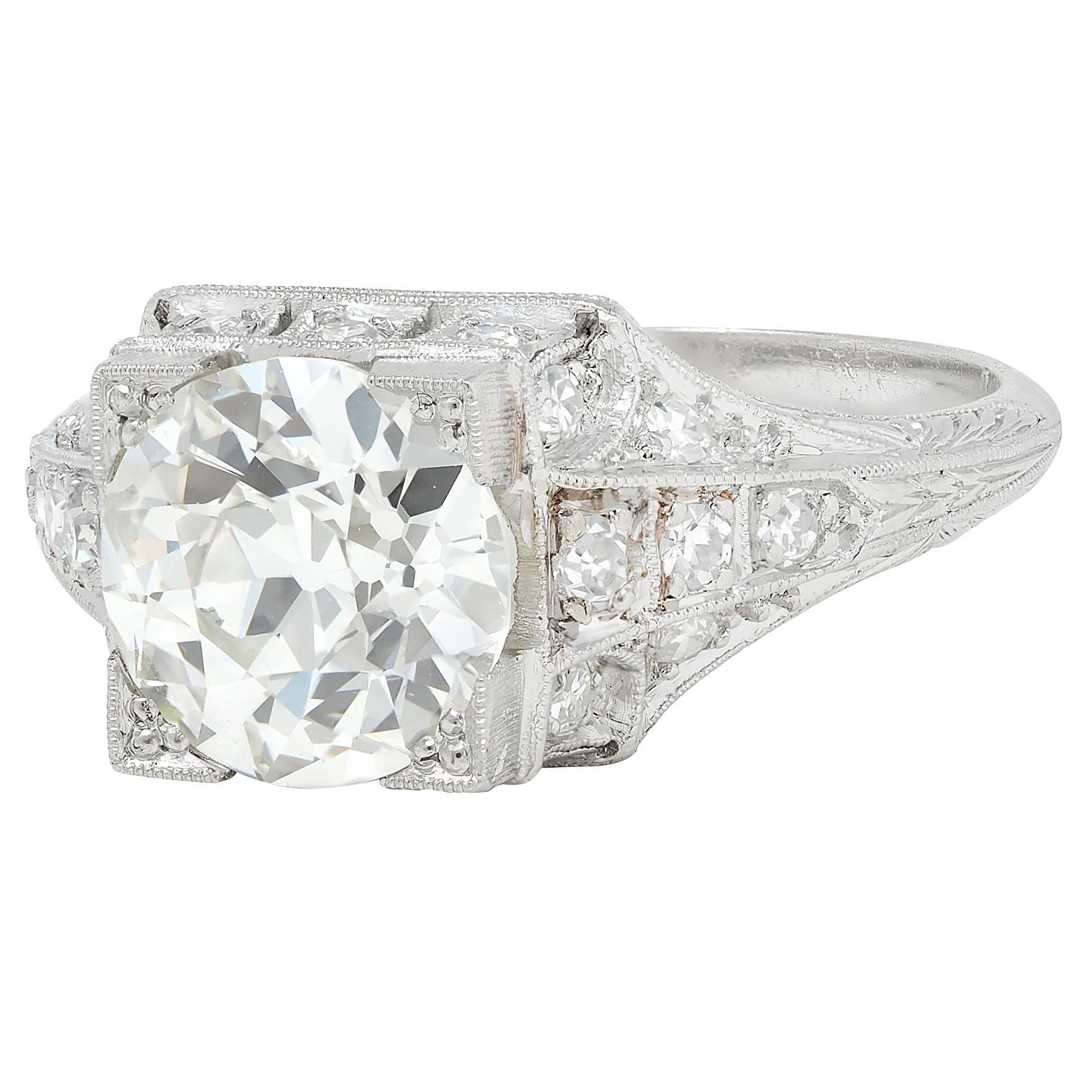 Art Deco 2.25 Karat Diamant im alteuropäischen Schliff Platin Vintage Verlobungsring GIA im Angebot 1