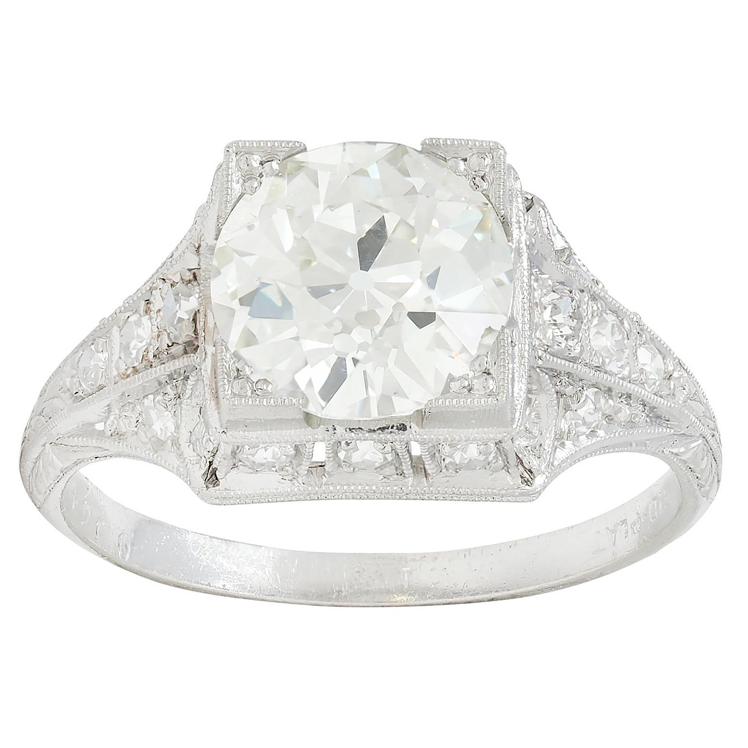 Art Deco 2.25 Karat Diamant im alteuropäischen Schliff Platin Vintage Verlobungsring GIA im Angebot 2