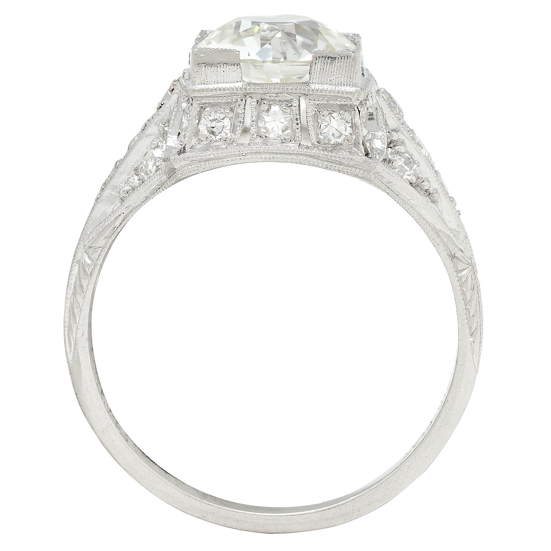 Art Deco 2.25 Karat Diamant im alteuropäischen Schliff Platin Vintage Verlobungsring GIA im Angebot 3