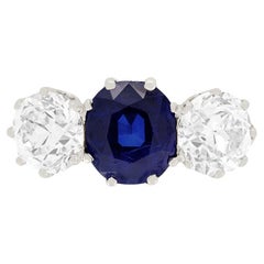 Art Deco 2.25ct Burmese Sapphire and Diamond Three Stone Ring, c.1920s Antique Art Deco 2.25ct Burmese Sapphire and Diamond Three Stone Ring, c.1920s