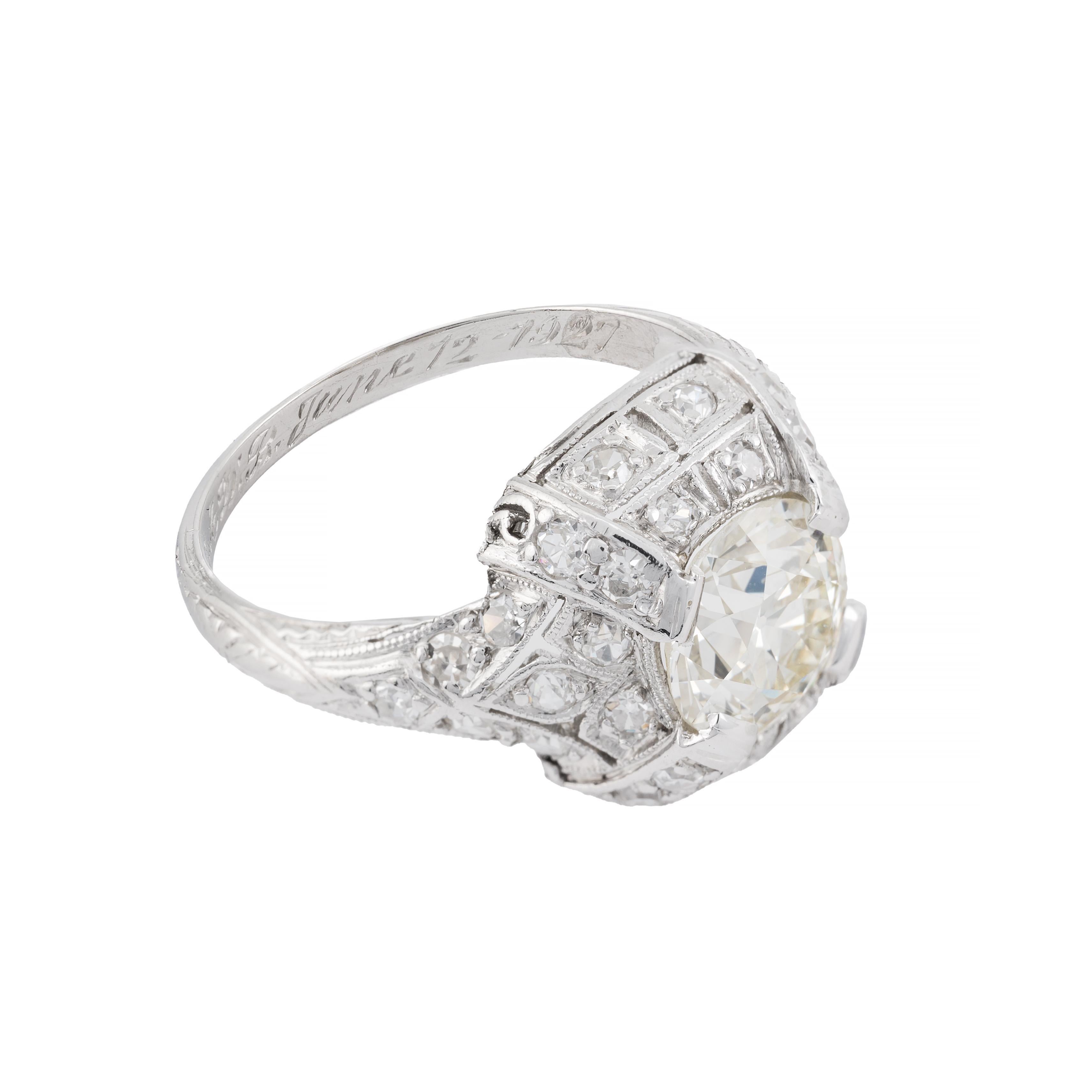 Old European Cut Art Deco 2.25ctw Diamond Engagement Ring in Platinum For Sale