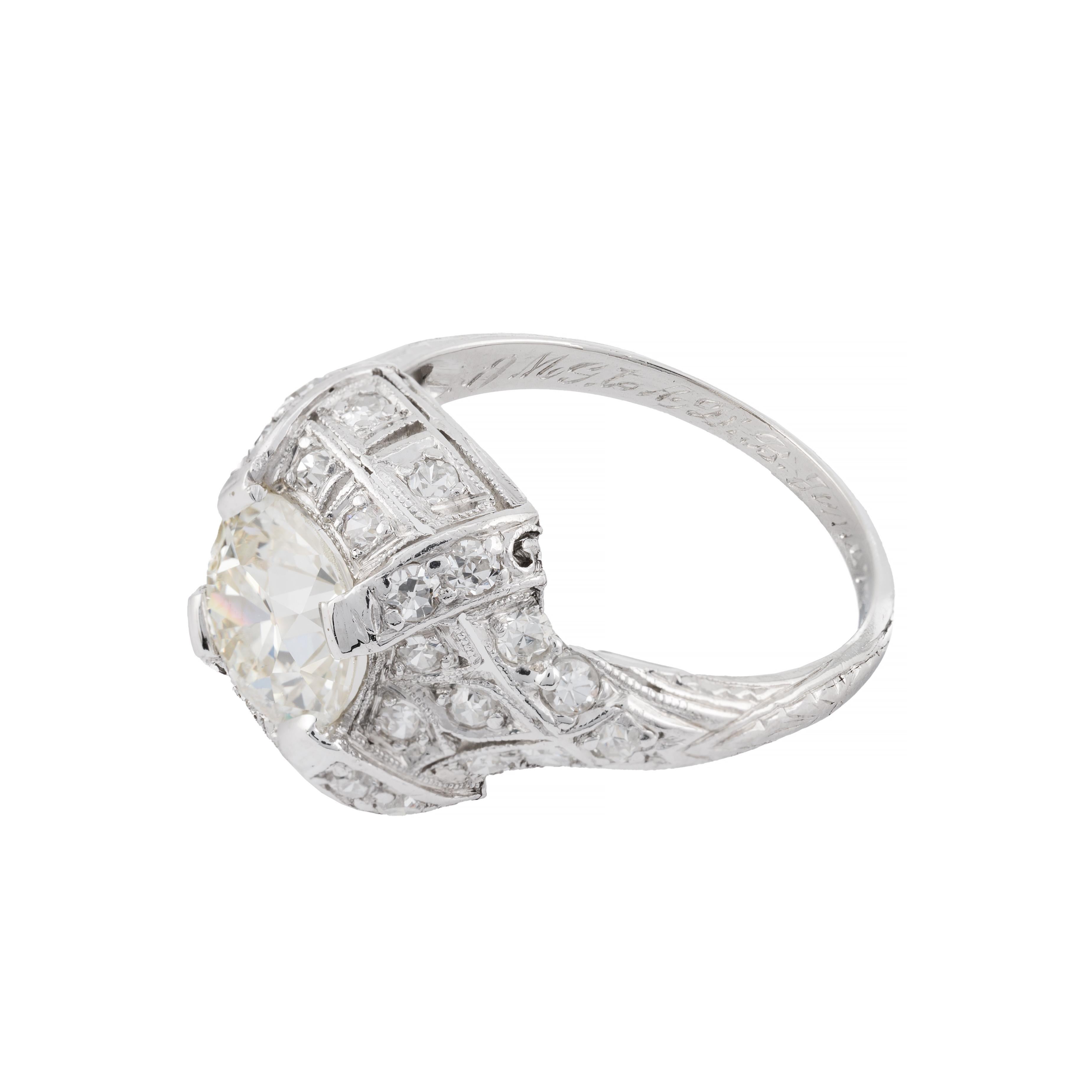 Art Deco 2.25ctw Diamond Engagement Ring in Platinum In Excellent Condition For Sale In Boston, MA