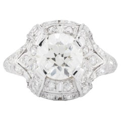 Bague de fiançailles Art déco en platine avec diamant de 2.25 carat