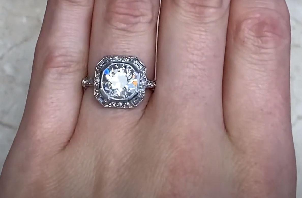 Women's Art Deco 2.26 Carat Old European Cut Diamond Ring with Halo