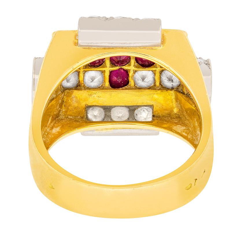 Art Deco 2.26ct Diamond and Ruby Cocktail Ring, France c.1930s In Good Condition For Sale In London, GB