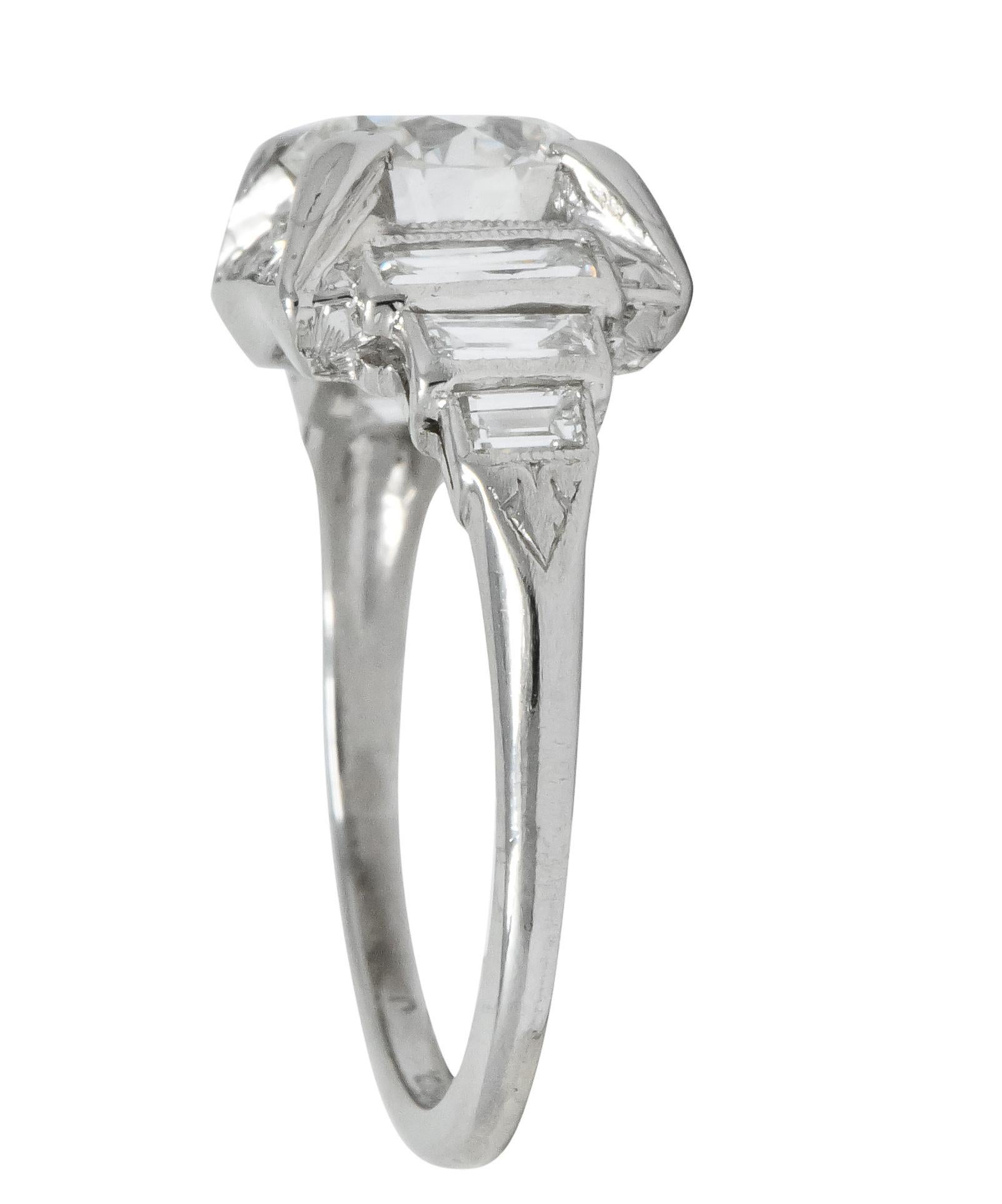 Round Cut Art Deco 2.29 Carat Diamond Platinum Engagement Ring GIA