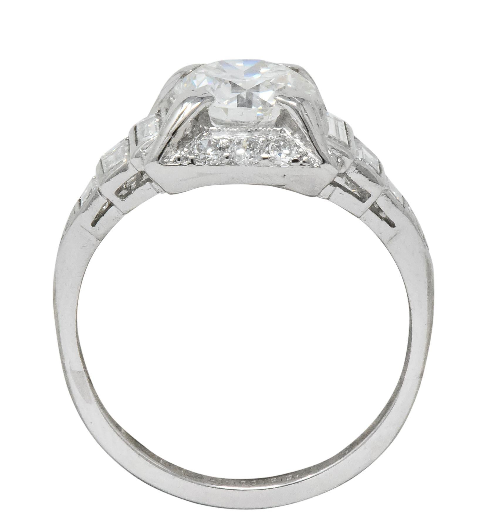 Art Deco 2.29 Carat Diamond Platinum Engagement Ring GIA In Excellent Condition In Philadelphia, PA