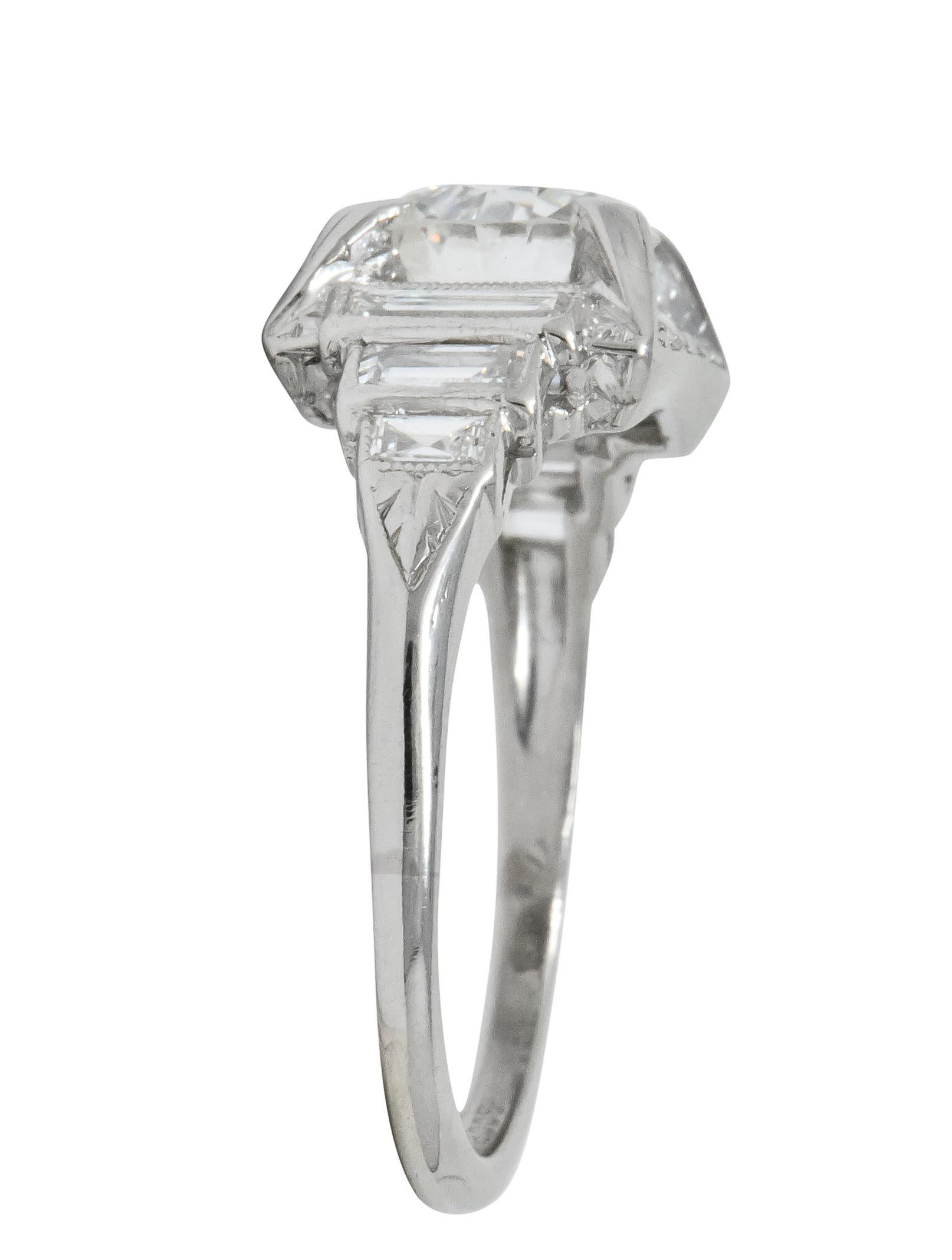 Women's or Men's Art Deco 2.29 Carat Diamond Platinum Engagement Ring GIA