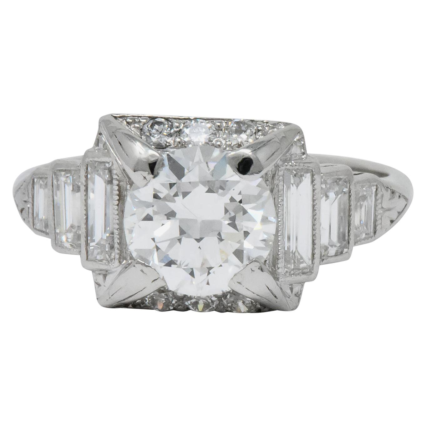 Art Deco 2.29 Carat Diamond Platinum Engagement Ring GIA