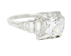 Art Deco 2.29 Carats Diamond Platinum Tiered Engagement Ring GIA