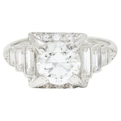 Art Deco 2.29 Carats Diamond Platinum Tiered Engagement Ring GIA