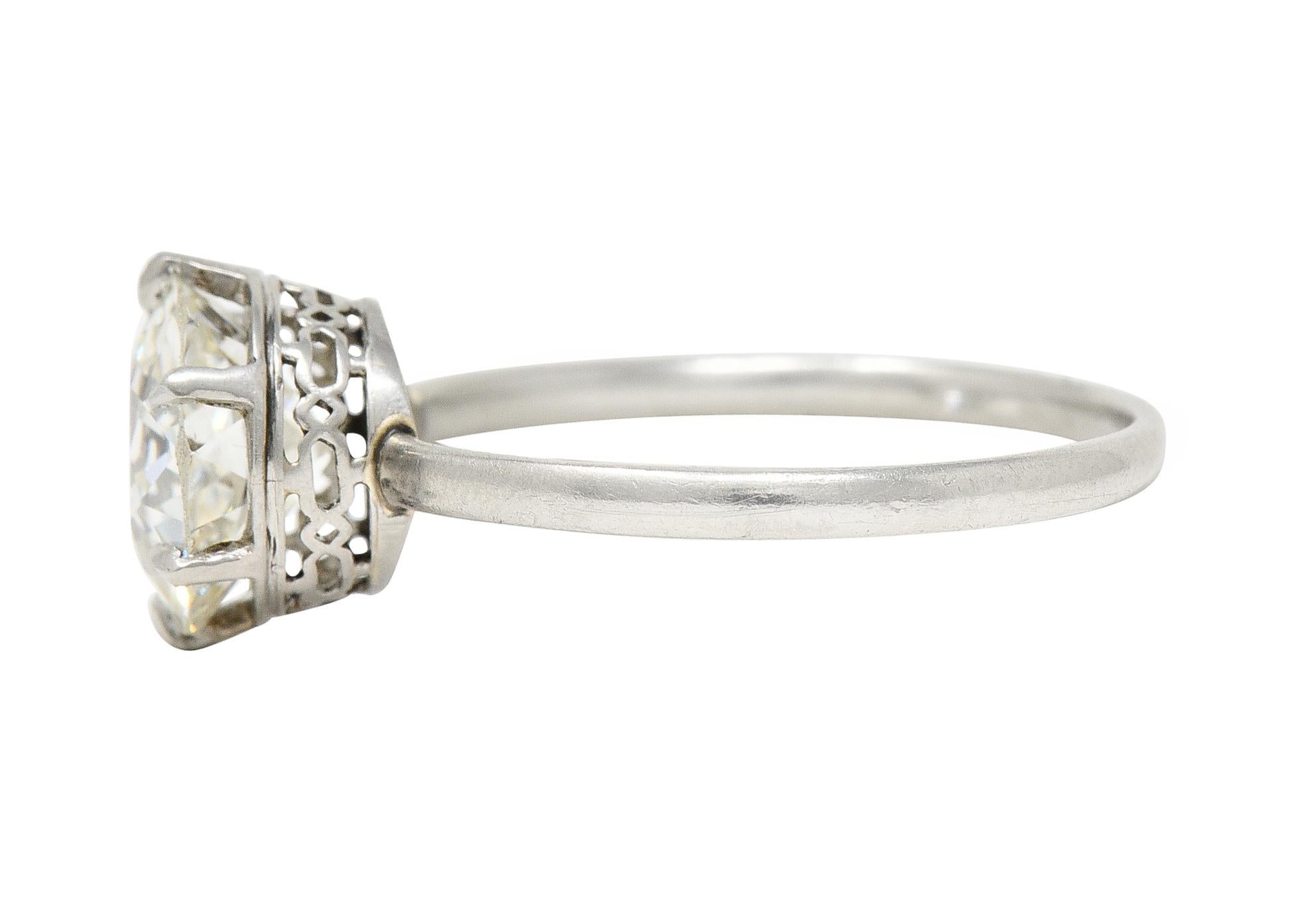 Art Deco 2.29 Carats Old European Cut Diamond Platinum Six Prong Engagement Ring For Sale 1