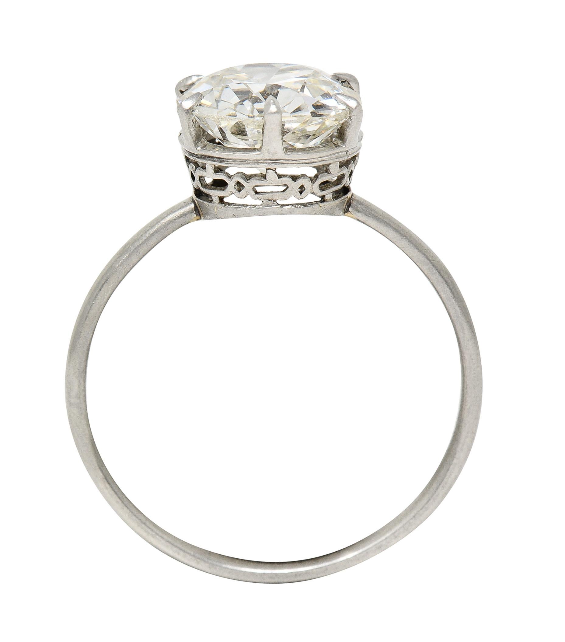 Art Deco 2.29 Carats Old European Cut Diamond Platinum Six Prong Engagement Ring For Sale 3