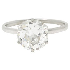 Vintage Art Deco 2.29 Carats Old European Cut Diamond Platinum Six Prong Engagement Ring