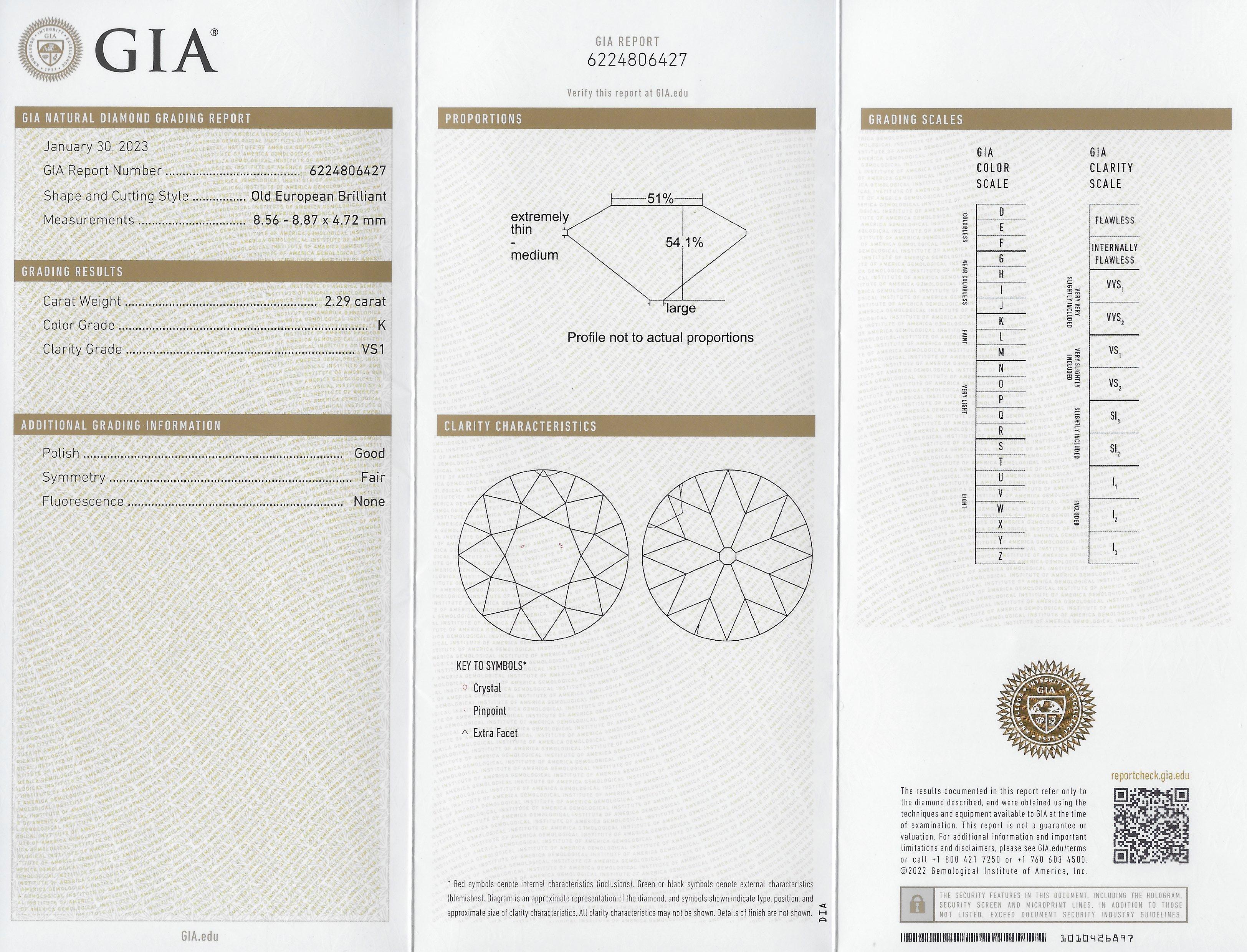 Anello di fidanzamento solitario vintage in platino con diamante Art of Vintage 2,29 CTW GIA in vendita 6