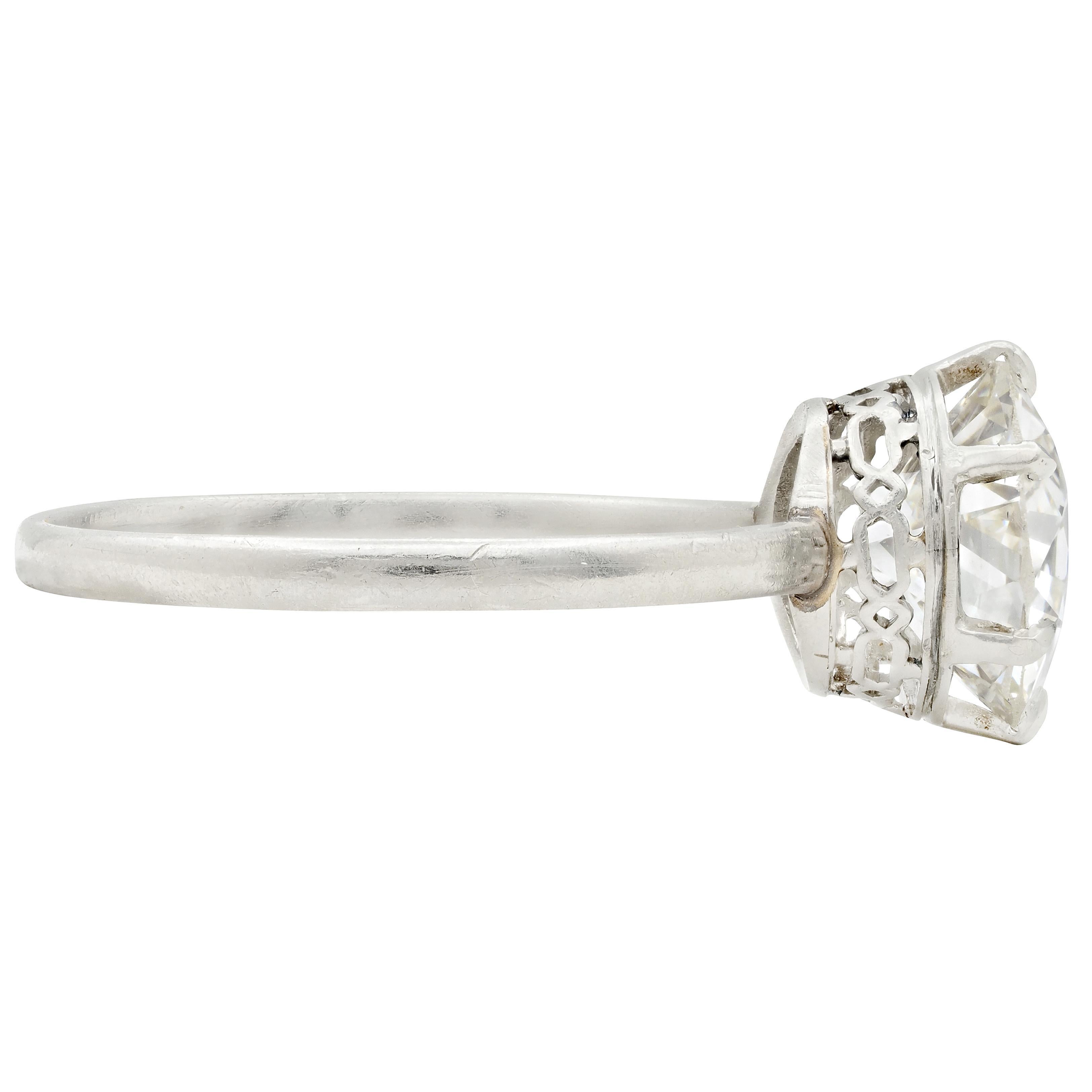 Taglio antico europeo Anello di fidanzamento solitario vintage in platino con diamante Art of Vintage 2,29 CTW GIA in vendita