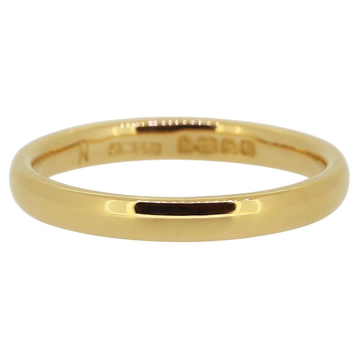Art Deco 22ct Yellow Gold 2mm Wedding Band Ring Size M (53) For Sale