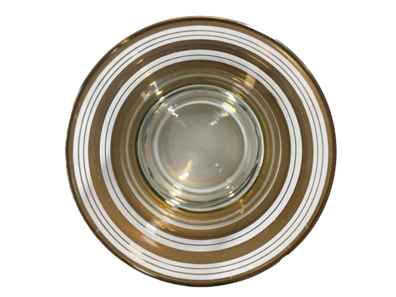 20ième siècle Verres à cocktail Art Déco à bande en or 22 carats, 6 verres à la mode ancienne, 6 verres à liqueur en vente