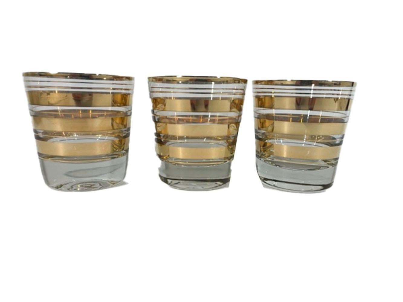 Art Deco 22k Gold Band Cocktail Glasses, 6 Old Fashioned Glasses, 6 Shot Glasses For Sale 1