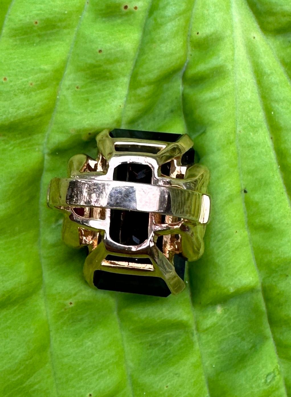 Art Deco 23 Carat Siberian Amethyst Ring Old Mine Diamond Ruby 14 Karat Gold For Sale 4