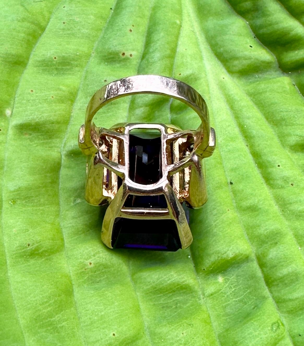 Art Deco 23 Carat Siberian Amethyst Ring Old Mine Diamond Ruby 14 Karat Gold For Sale 5