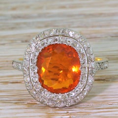 Art Deco 2.30 Carat Fire Opal and Rose Cut Diamond Ring, circa 1940