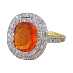 Art Deco 2.30 Carat Fire Opal and Rose Cut Diamond Ring, circa 1940