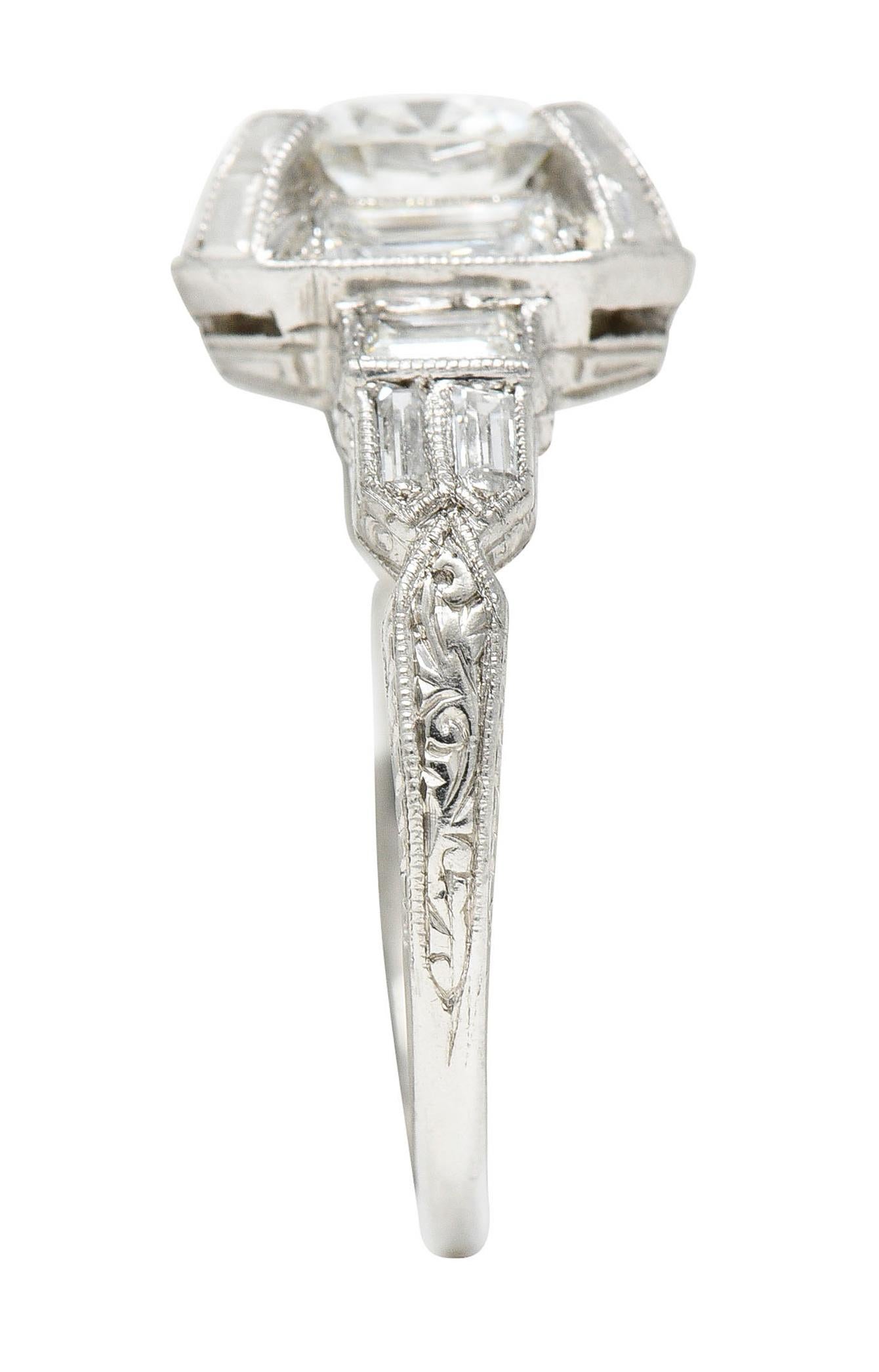 Art Deco 2.30 Carats Diamond Platinum Octagonal Engagement Ring, Circa 1930 4