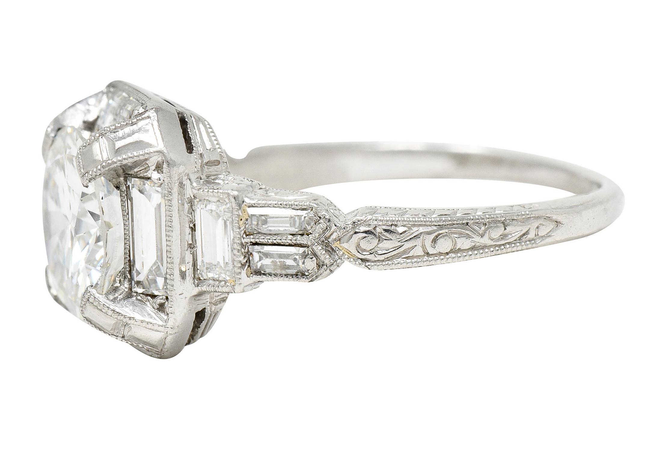 Art Deco 2.30 Carats Diamond Platinum Octagonal Engagement Ring, Circa 1930 In Excellent Condition In Philadelphia, PA