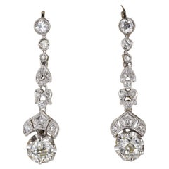 Art Deco 2.30 Ct Diamond Swing Drop Earrings 18Kt/Platinum