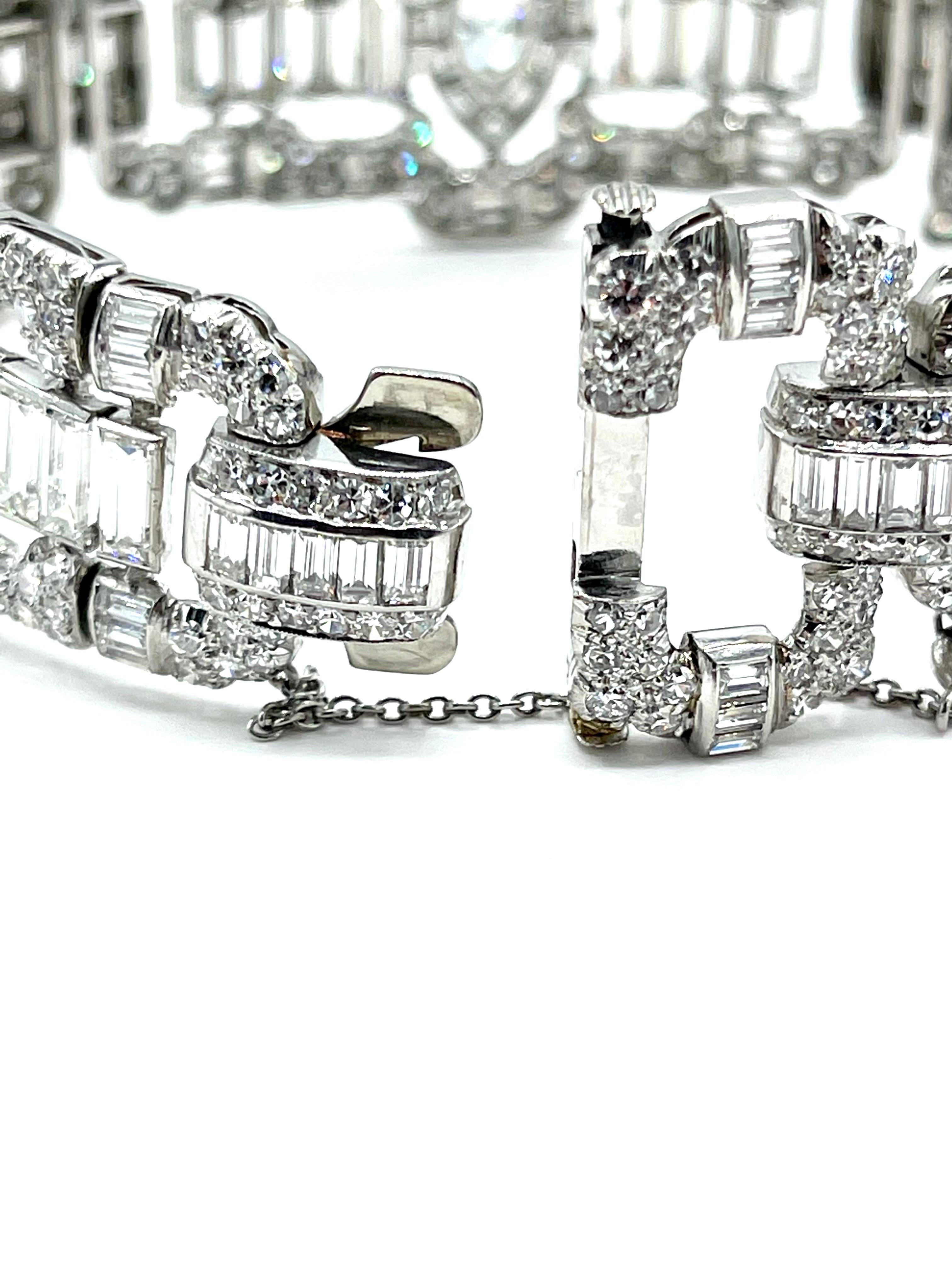 Art Deco 23.00 Carat Various Shaped Diamond and Platinum Bracelet For Sale 4