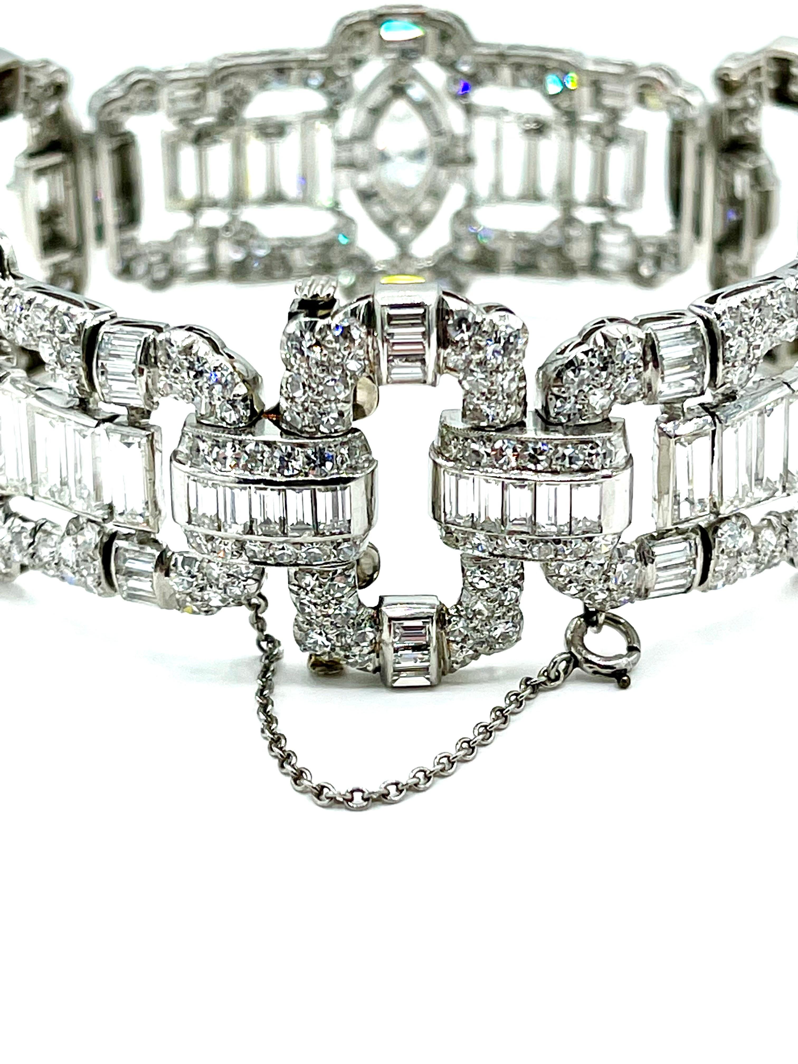 Art Deco 23.00 Carat Various Shaped Diamond and Platinum Bracelet For Sale 3