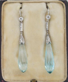 Art Deco 23.00 Ct Natural Aquamarine Diamond Platinum Earrings