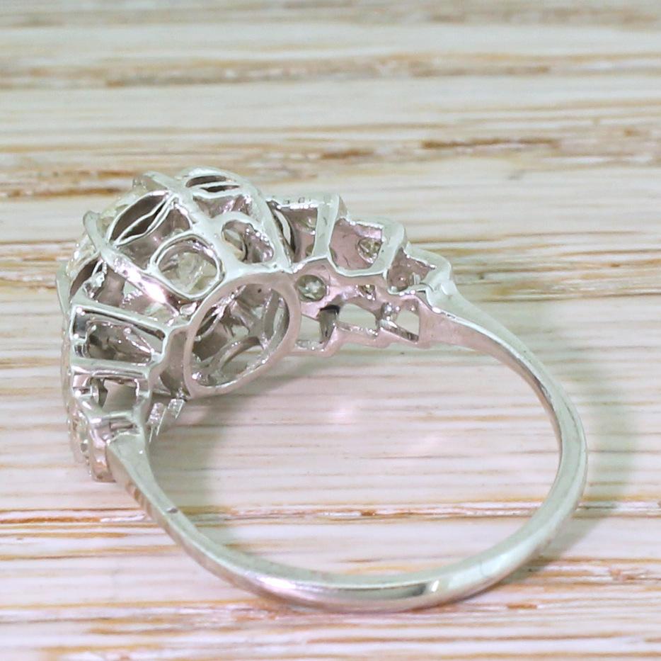 Art Deco 2.31 Carat Old Cut Diamond Platinum Engagement Ring In Good Condition For Sale In Essex, GB