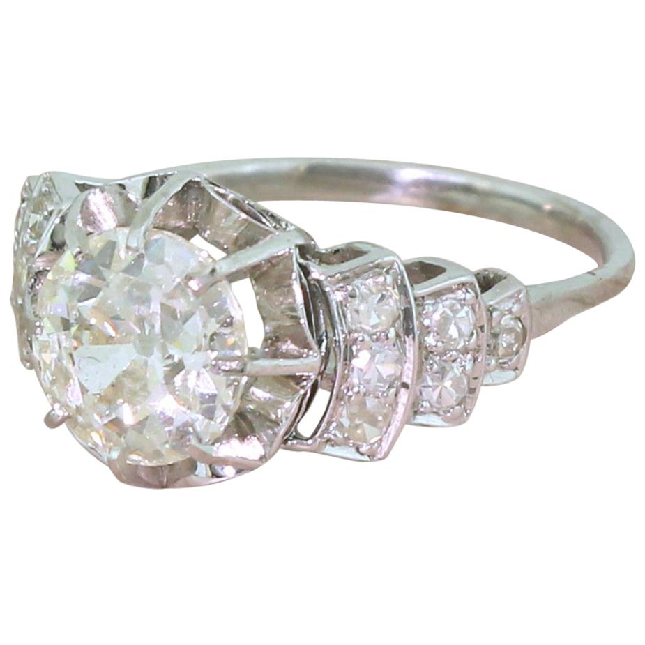 Art Deco 2.31 Carat Old Cut Diamond Platinum Engagement Ring For Sale