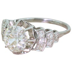Art Deco 2.31 Carat Old Cut Diamond Platinum Engagement Ring
