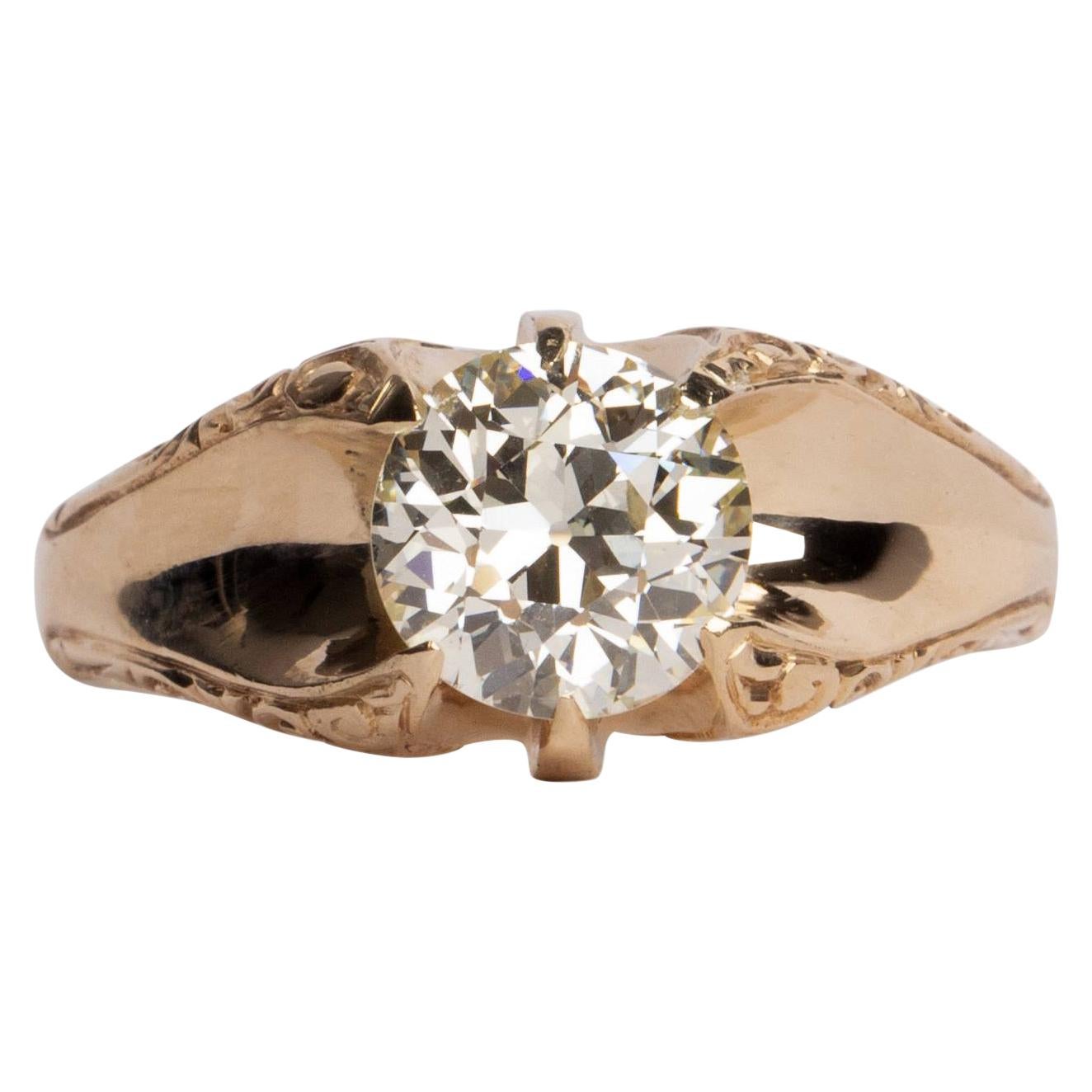 Art Deco 2.32ct GIA Old European Cut Diamond Yellow Gold Belcher Solitaire Ring