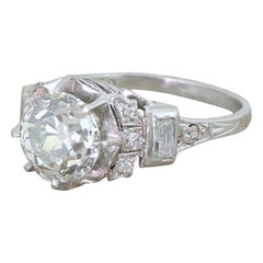Art Deco 2.33 Carat Old Cut Diamond Platinum Engagement Ring