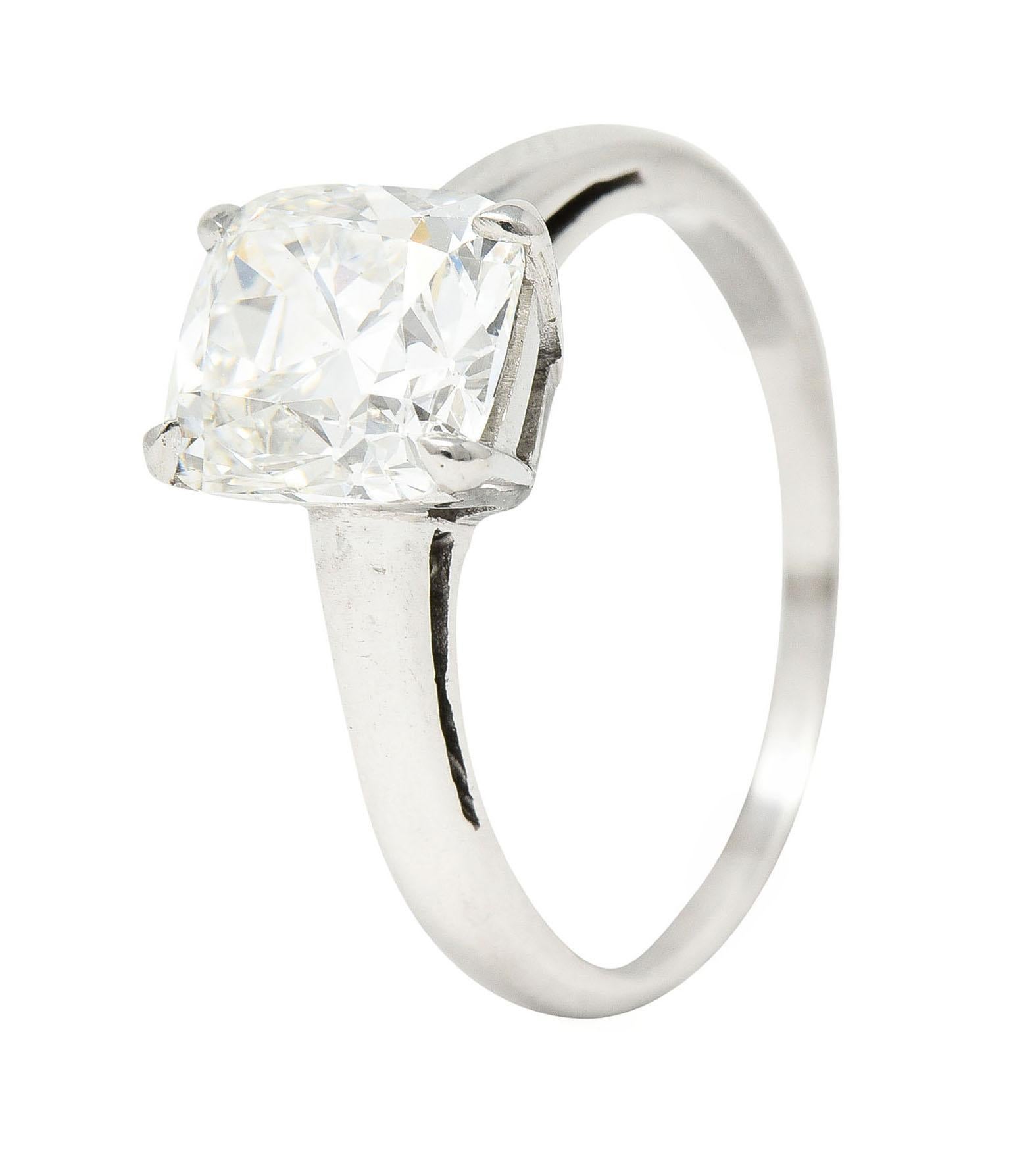 Art Deco 2.33 Carat Old Mine Cut Diamond Platinum Solitaire Engagement Ring GIA For Sale 3