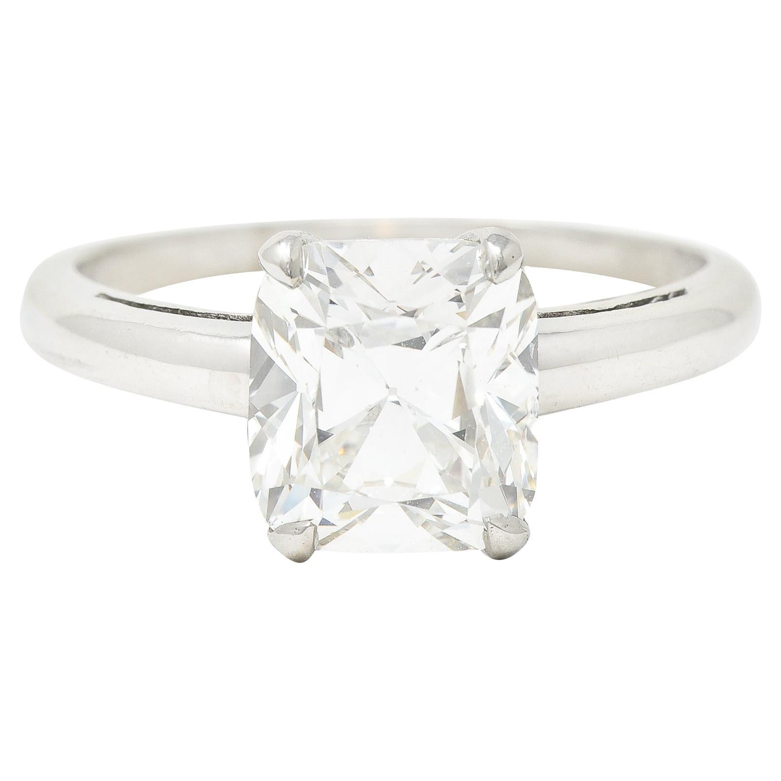 Art Deco 2.33 Carat Old Mine Cut Diamond Platinum Solitaire Engagement Ring GIA For Sale