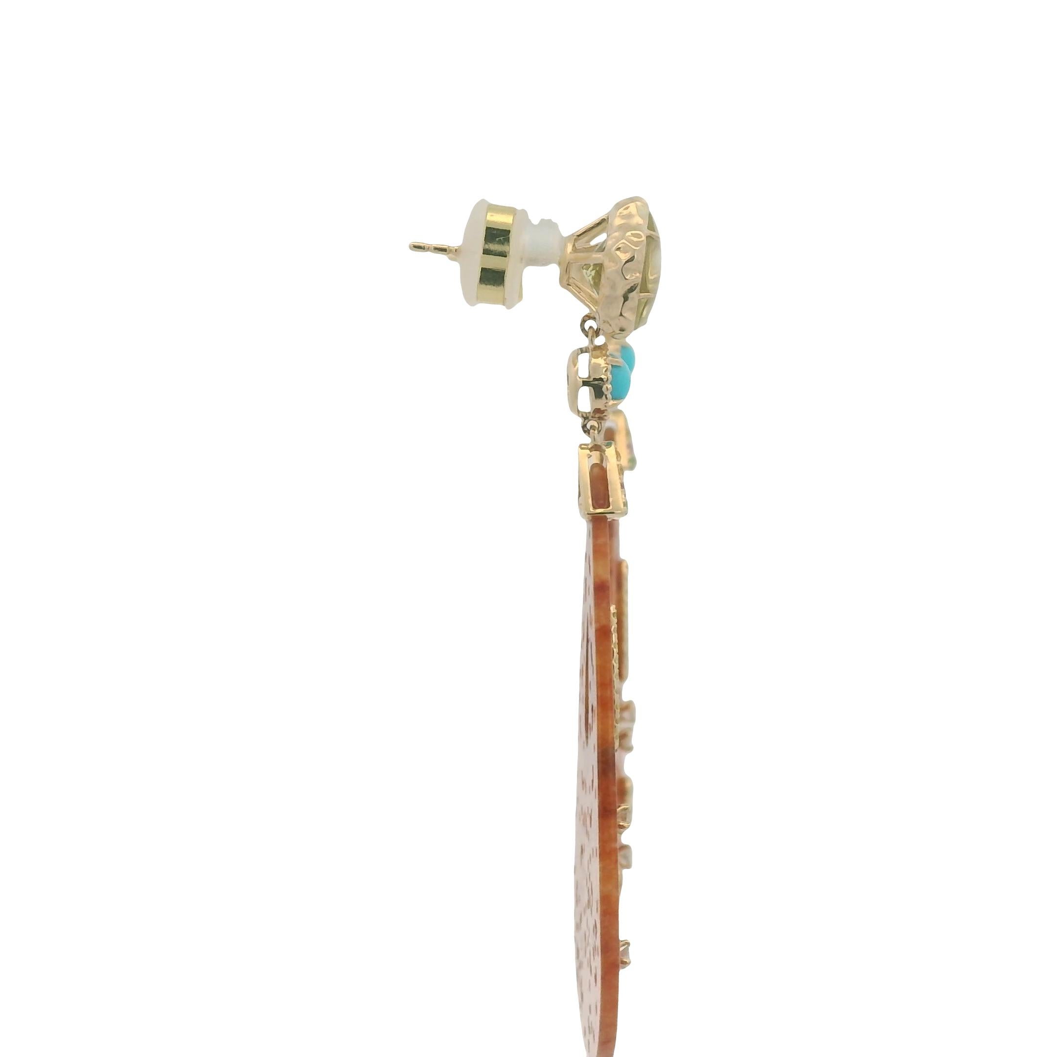 Mixed Cut Art Deco 23.37Ct Jade lemon quartz & Sapphire Drop Earrings in 14K Yellow Gold For Sale