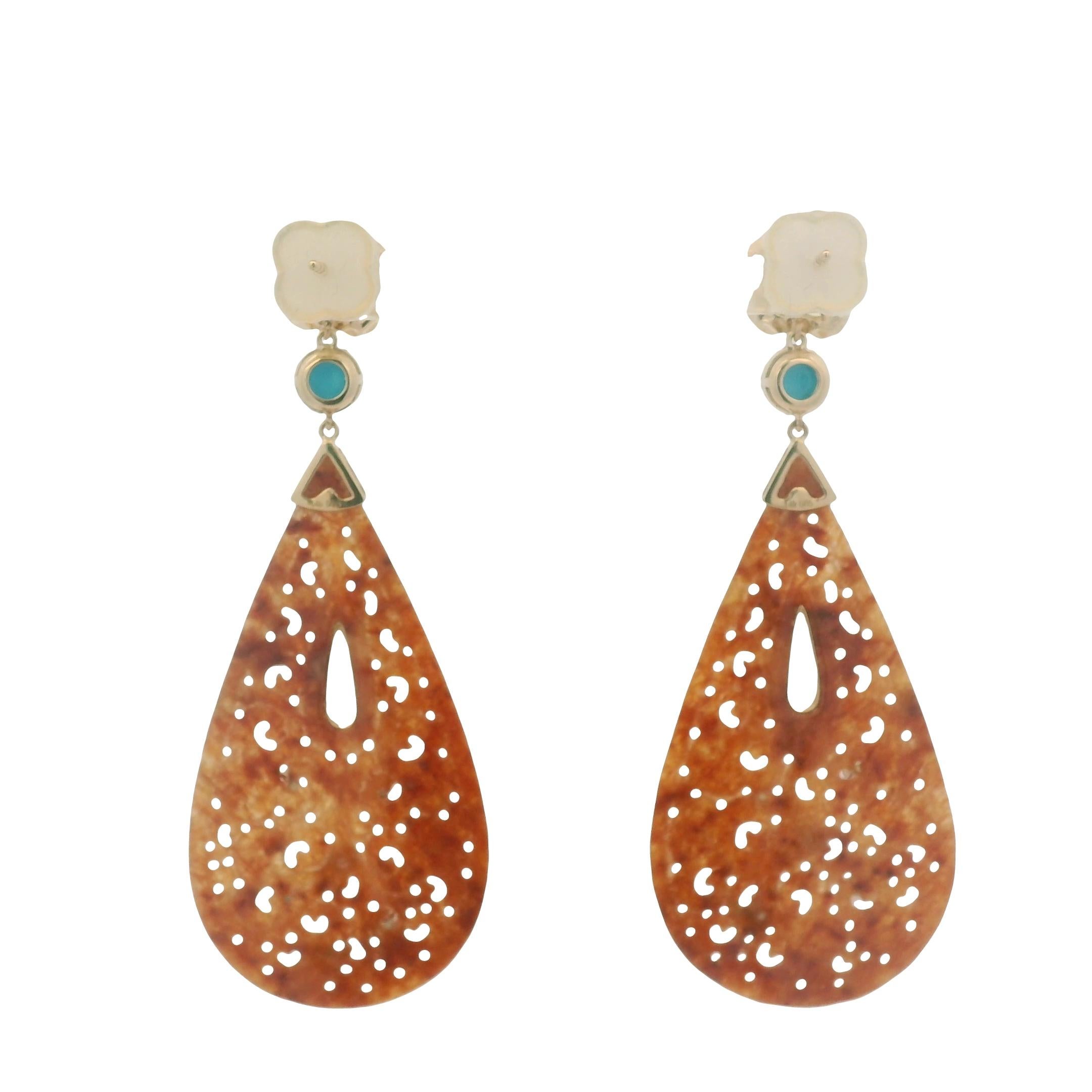 Art Deco 23.37Ct Jade lemon quartz & Sapphire Drop Earrings in 14K Yellow Gold In New Condition For Sale In Hong Kong, HK