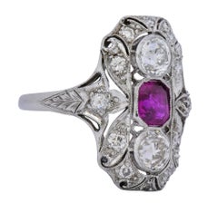 Art Deco 2.34 Carat No Heat Burma Ruby Diamond Platinum Dinner Ring