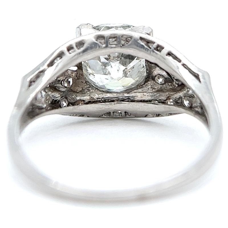 Art Deco 2.34 Carats Old Mine Cut Diamond Platinum Filigree Ring 1