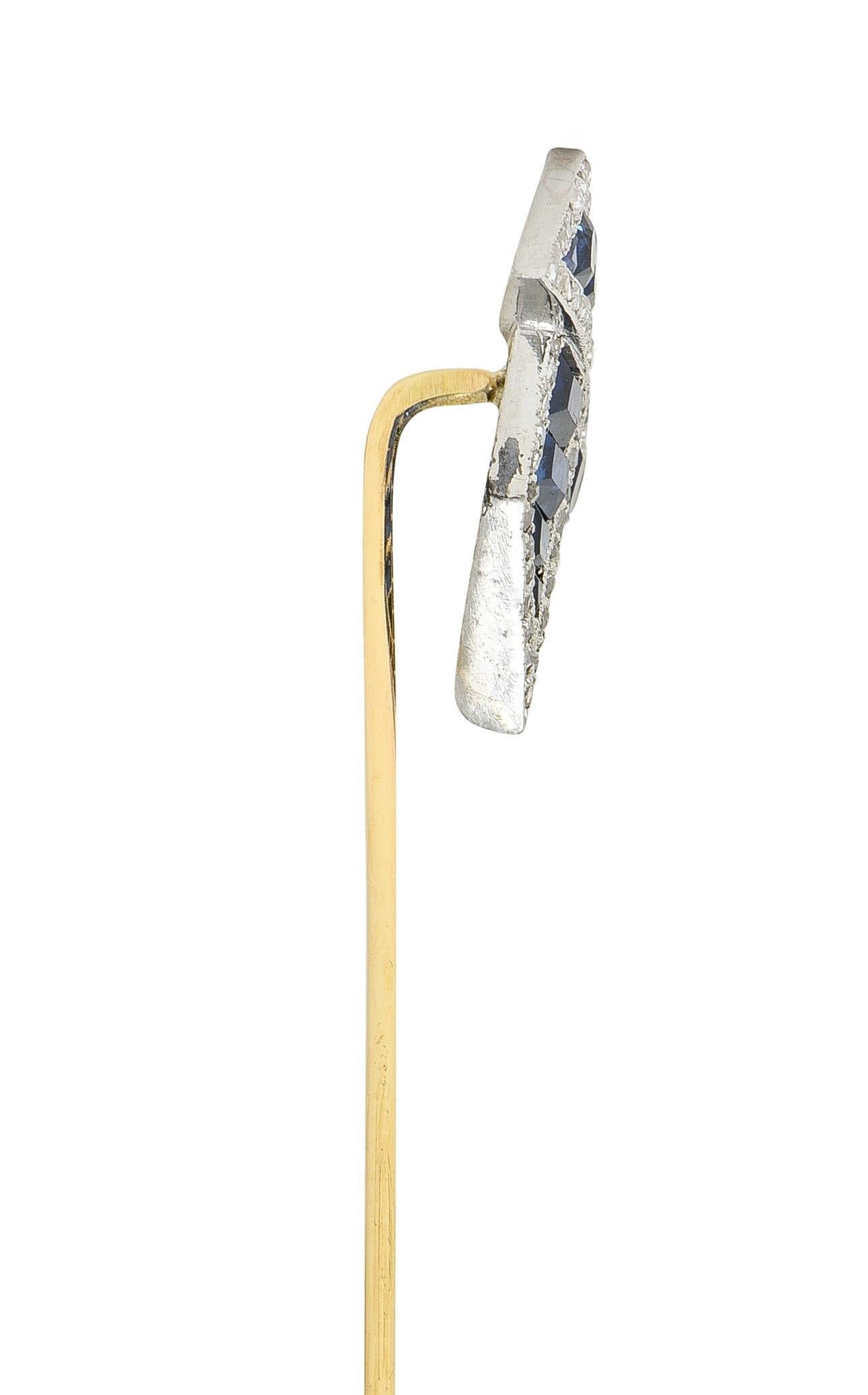 Art Deco 2,34 Karat Saphir Diamant Platin 14 Karat Gold Origami Vogel Stickpin im Zustand „Hervorragend“ im Angebot in Philadelphia, PA
