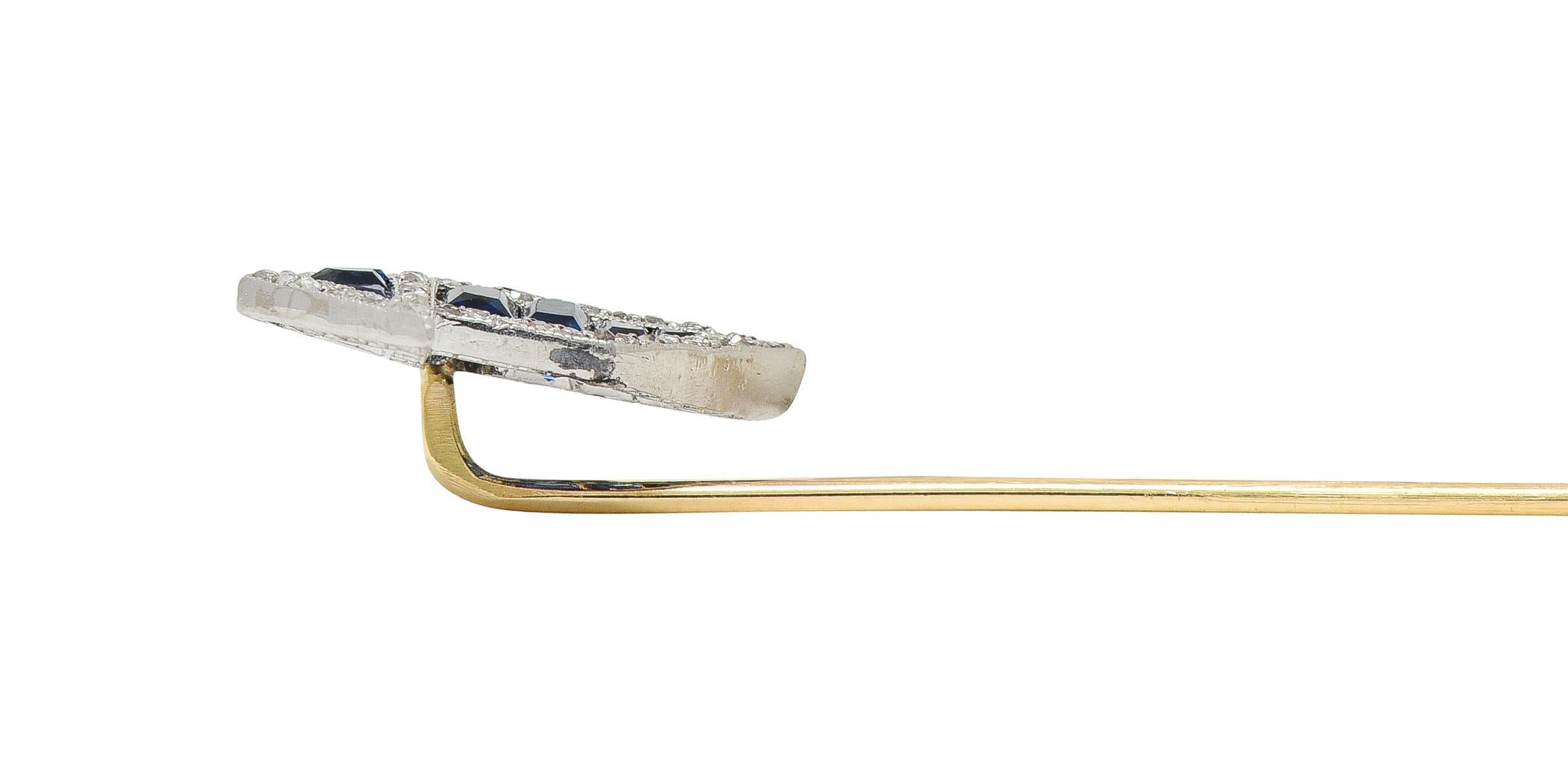 Art Deco 2.34 CTW Sapphire Diamond Platinum 14 Karat Gold Origami Bird Stickpin For Sale 1