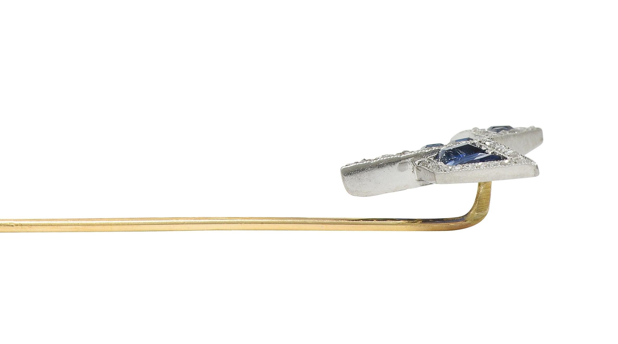 Art Deco 2,34 Karat Saphir Diamant Platin 14 Karat Gold Origami Vogel Stickpin im Angebot 1