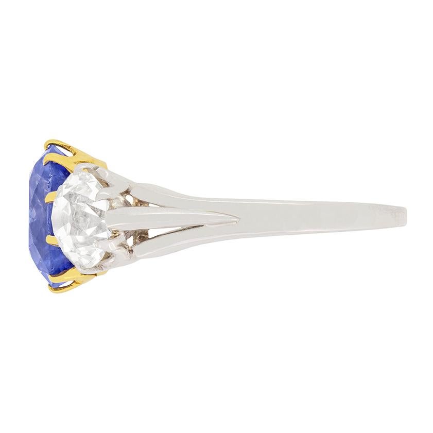 Oval Cut Art Deco 2.34ct Sapphire and Diamond Ring, Austrian, c.1920s For Sale