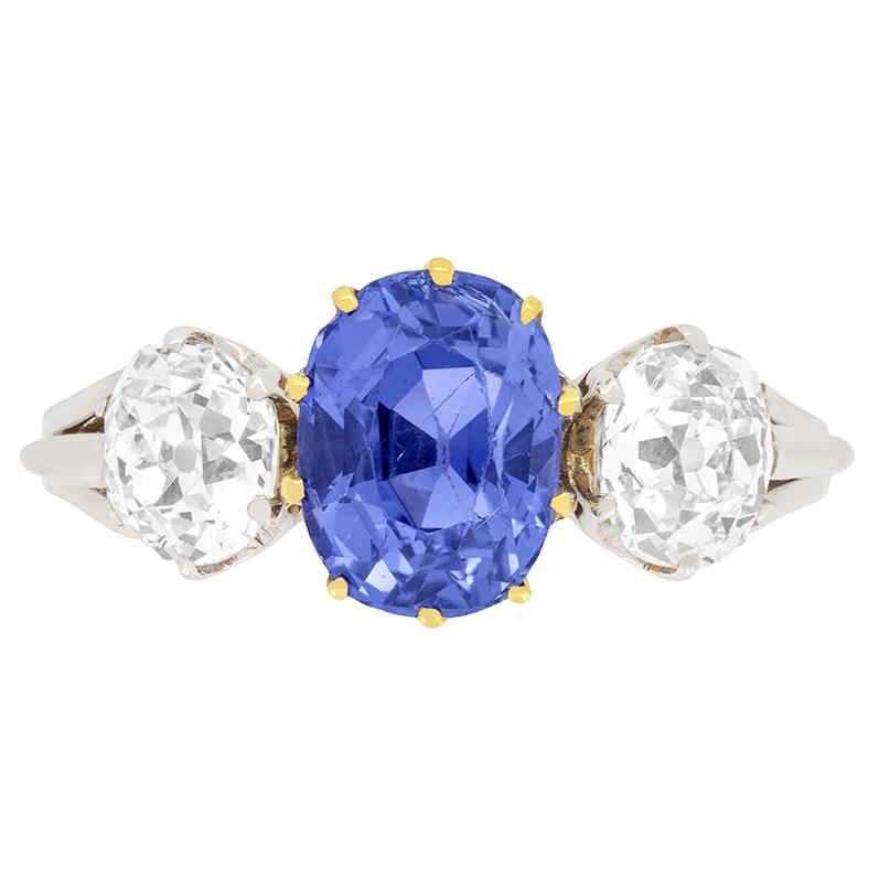 Art Deco 2.34ct Sapphire and Diamond Ring, Austrian, c.1920s For Sale