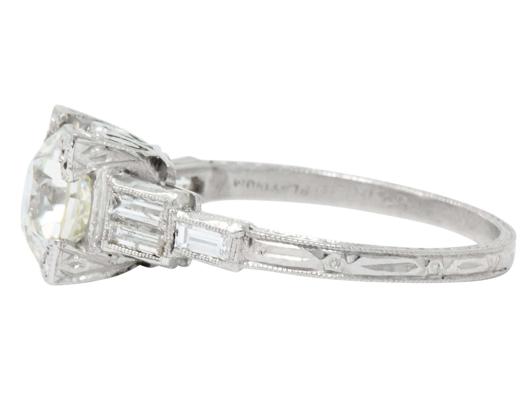 Retro Art Deco 2.35 Carat Diamond Platinum Engagement Ring GIA